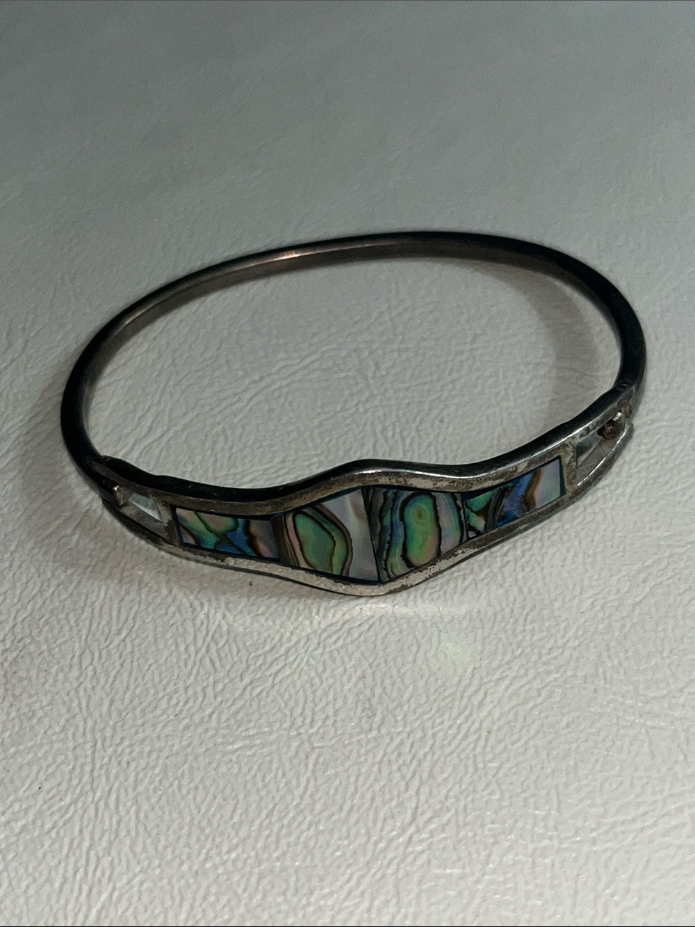 925 Taxco Mexico Abalone Inlay Bangle Bracelet in Multicolor